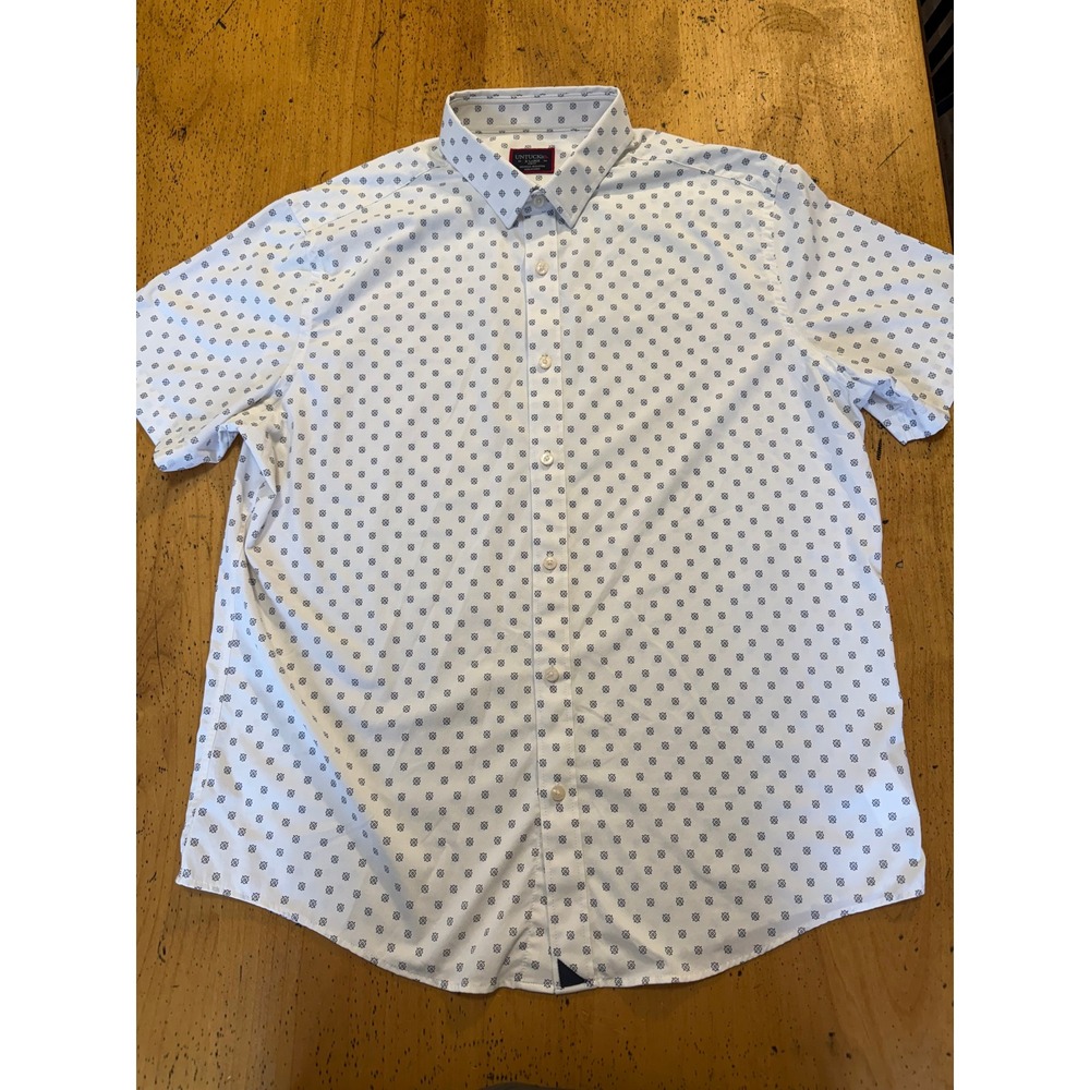 UNTUCKit Mullins-SS XL Slim Fit White Navy Floral Print Short Sleeve Button Down